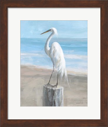 Framed Egret by the Sea Print
