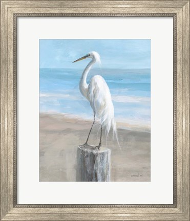 Framed Egret by the Sea Print