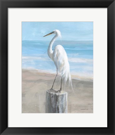 Framed Egret by the Sea Print