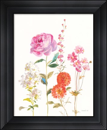 Framed Picket Fence Flowers I Print