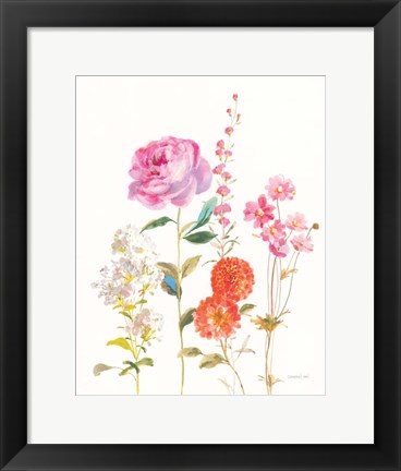 Framed Picket Fence Flowers I Print