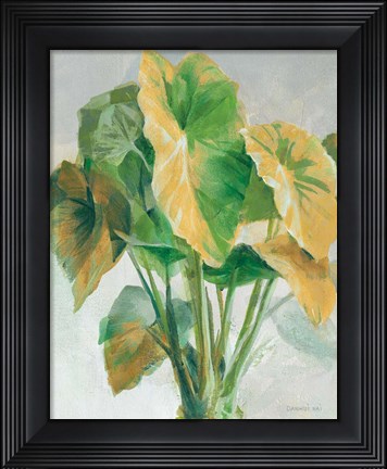 Framed Greenhouse Palm I Teal and Gold Crop Print