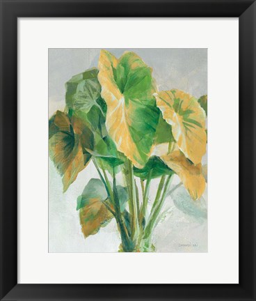 Framed Greenhouse Palm I Teal and Gold Crop Print
