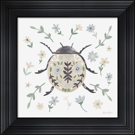 Framed Folk Beetle I Neutral Print