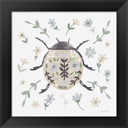 Framed Folk Beetle I Neutral Print