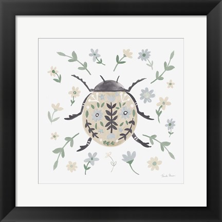 Framed Folk Beetle I Neutral Print