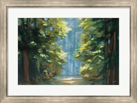 Framed Sunlit Forest Blue Crop Print