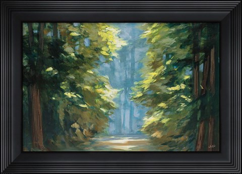 Framed Sunlit Forest Blue Crop Print