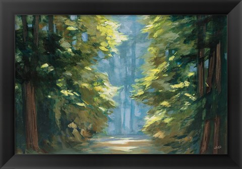 Framed Sunlit Forest Blue Crop Print