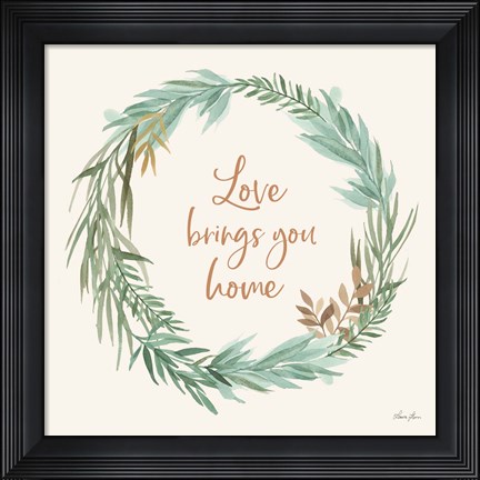 Framed Leaf and Stem Wreath II Print