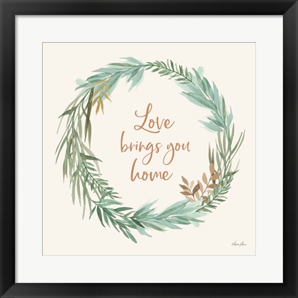 Framed Leaf and Stem Wreath II Print