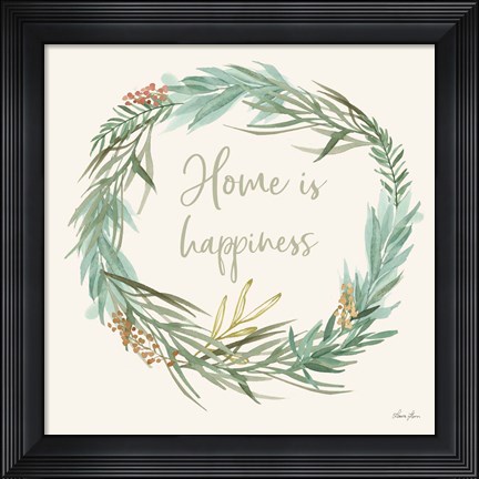 Framed Leaf and Stem Wreath I Print