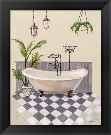 Framed Gray Cottage Bathroom I Print