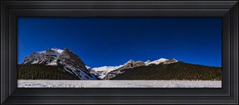 Framed Panorama Of Lake Louise Under Winter Moonlight Print