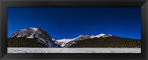 Framed Panorama Of Lake Louise Under Winter Moonlight Print