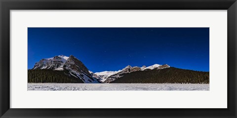 Framed Panorama Of Lake Louise Under Winter Moonlight Print