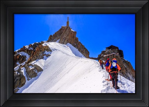 Framed Mountaineers Climbing the Aiguille Du Midi, France Print