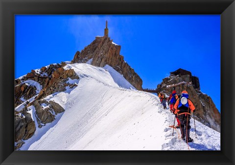 Framed Mountaineers Climbing the Aiguille Du Midi, France Print