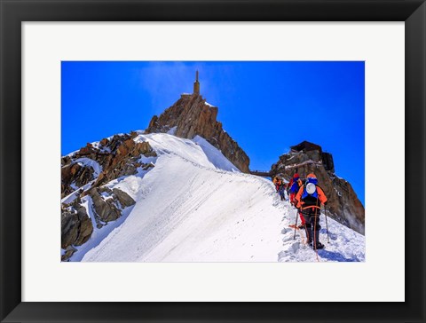 Framed Mountaineers Climbing the Aiguille Du Midi, France Print