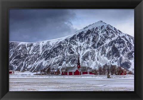 Framed Small Norwegian Village in Winter, Norway Print