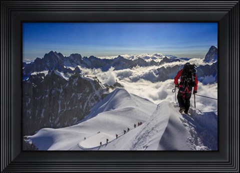 Framed Mountain Climbers Descending from the Aiguille Du Midi Print