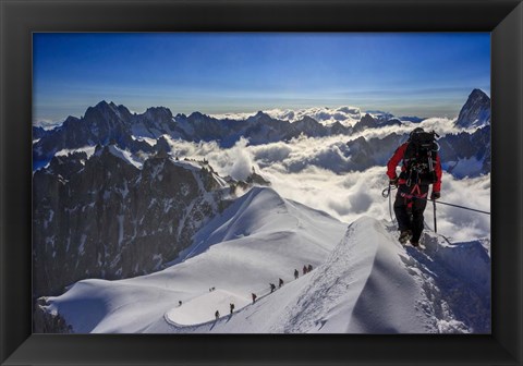 Framed Mountain Climbers Descending from the Aiguille Du Midi Print