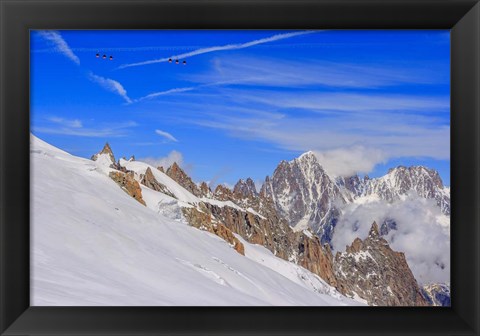 Framed Panoramic Mont Blanc Cable Car Crossing the Glacier Print