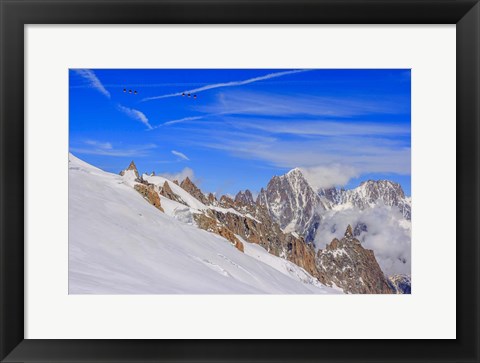 Framed Panoramic Mont Blanc Cable Car Crossing the Glacier Print