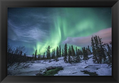 Framed Northern Lights Above Fish Lake Print