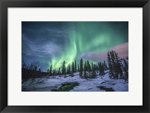 Framed Northern Lights Above Fish Lake Print