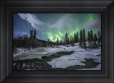 Framed Northern Lights Above Fish Lake, Whitehorse, Yukon, Canada Print