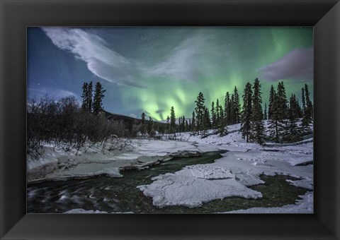 Framed Northern Lights Above Fish Lake, Whitehorse, Yukon, Canada Print