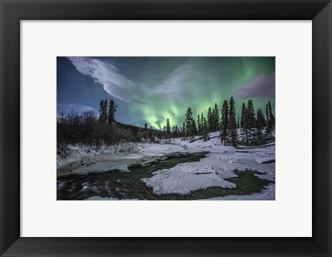 Framed Northern Lights Above Fish Lake, Whitehorse, Yukon, Canada Print