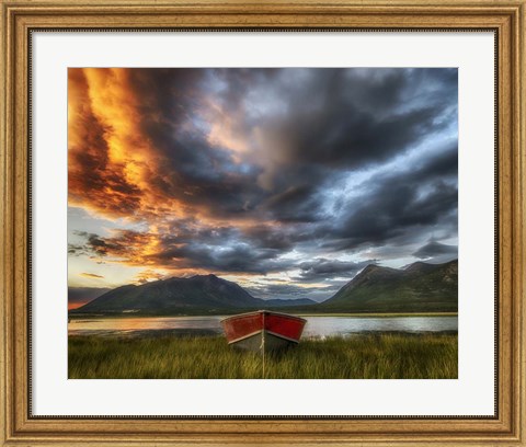 Framed Small Boat With Moody Sky, Carcross, Yukon, Canada Print