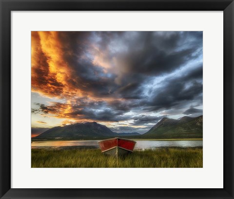 Framed Small Boat With Moody Sky, Carcross, Yukon, Canada Print