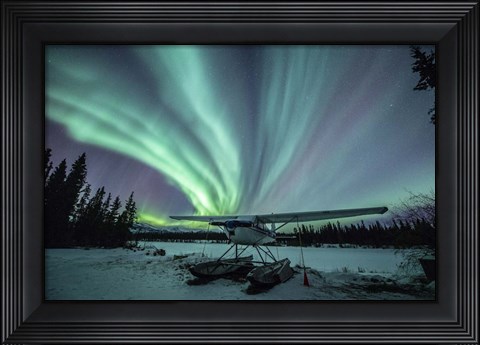 Framed Northern Lights Above a Plane at Night Print