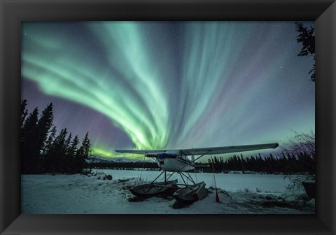 Framed Northern Lights Above a Plane at Night Print