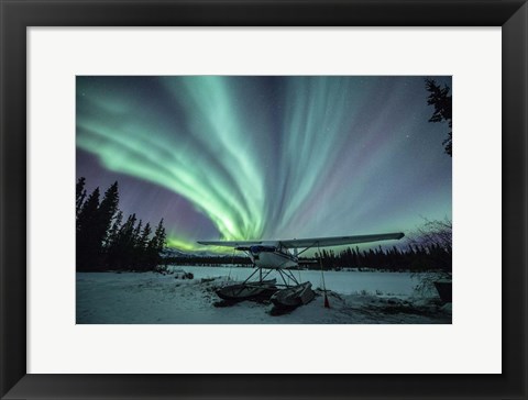 Framed Northern Lights Above a Plane at Night Print