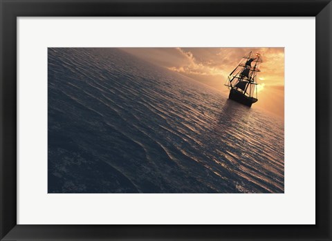 Framed Spanish Brig Sailing Ship Out at Sea Print