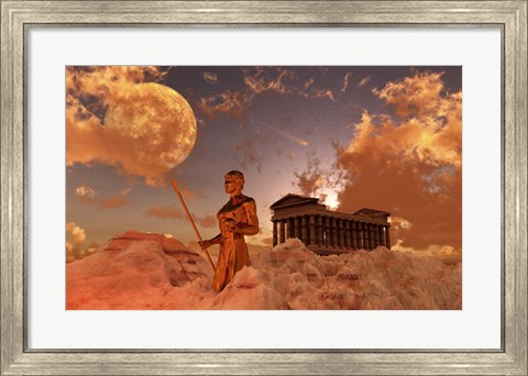 Framed Greek God Guarding a Temple, Mount Olympus Print