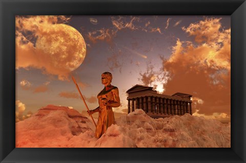 Framed Greek God Guarding a Temple, Mount Olympus Print