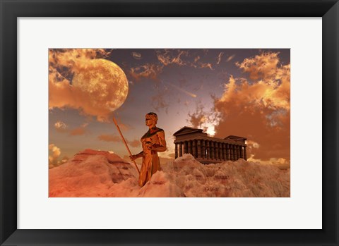 Framed Greek God Guarding a Temple, Mount Olympus Print