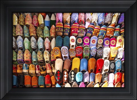 Framed Moroccan Slippers on Display in  Fez, Morocco Print