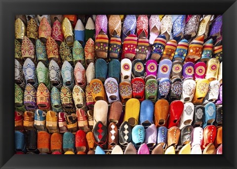 Framed Moroccan Slippers on Display in  Fez, Morocco Print