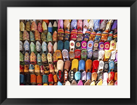 Framed Moroccan Slippers on Display in  Fez, Morocco Print