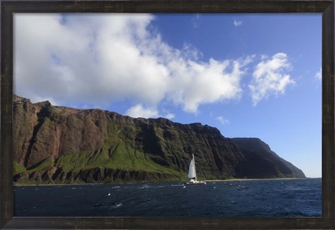 Framed Sailboat Along the Na Pali Coast Print