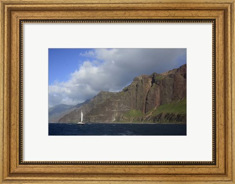 Framed Sailboat Along the Na Pali Coast, Kauai, Hawaii Print