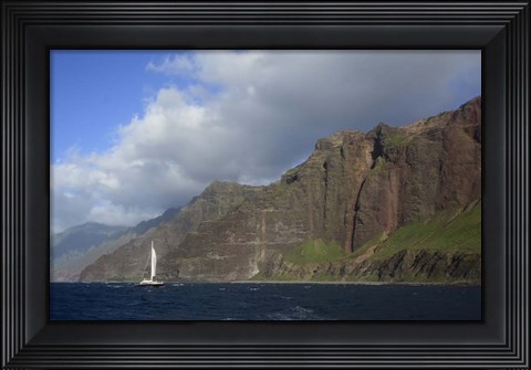 Framed Sailboat Along the Na Pali Coast, Kauai, Hawaii Print