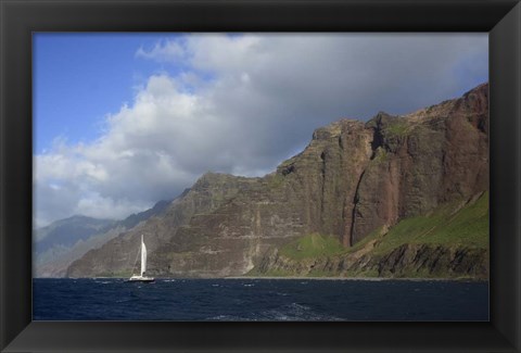 Framed Sailboat Along the Na Pali Coast, Kauai, Hawaii Print