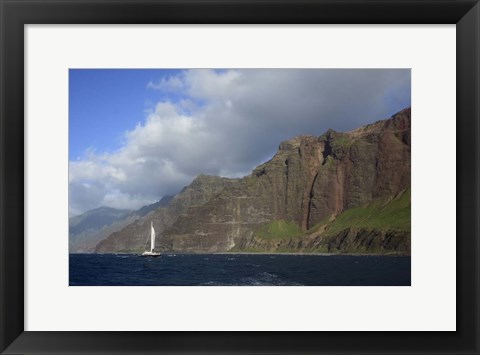 Framed Sailboat Along the Na Pali Coast, Kauai, Hawaii Print